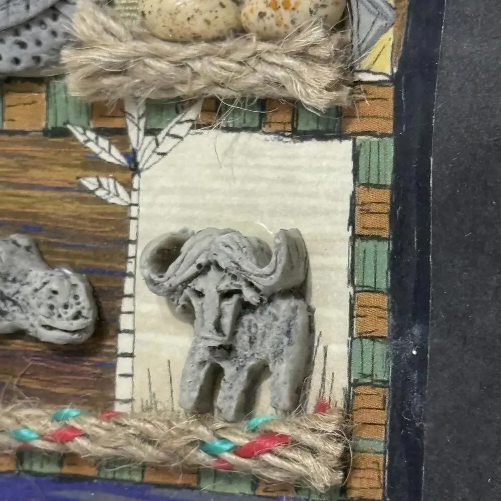 Handmade South African Mixed Media Safari Wildlife Framed Tribal Wall Art 12x12